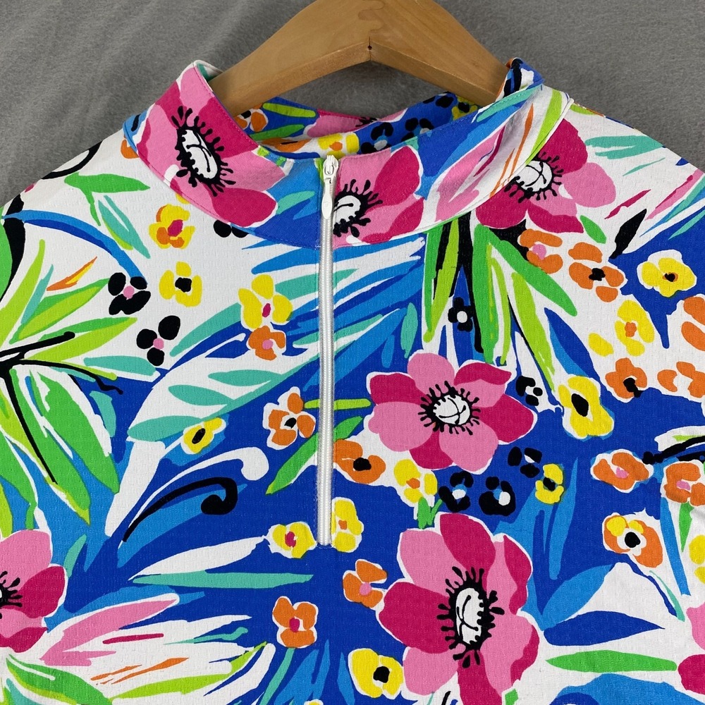 IBKUL Womens pullover XL Long Sleeve Top Shirt Mock Neck 1/4 zip Floral Flowers - Picture 2 of 14
